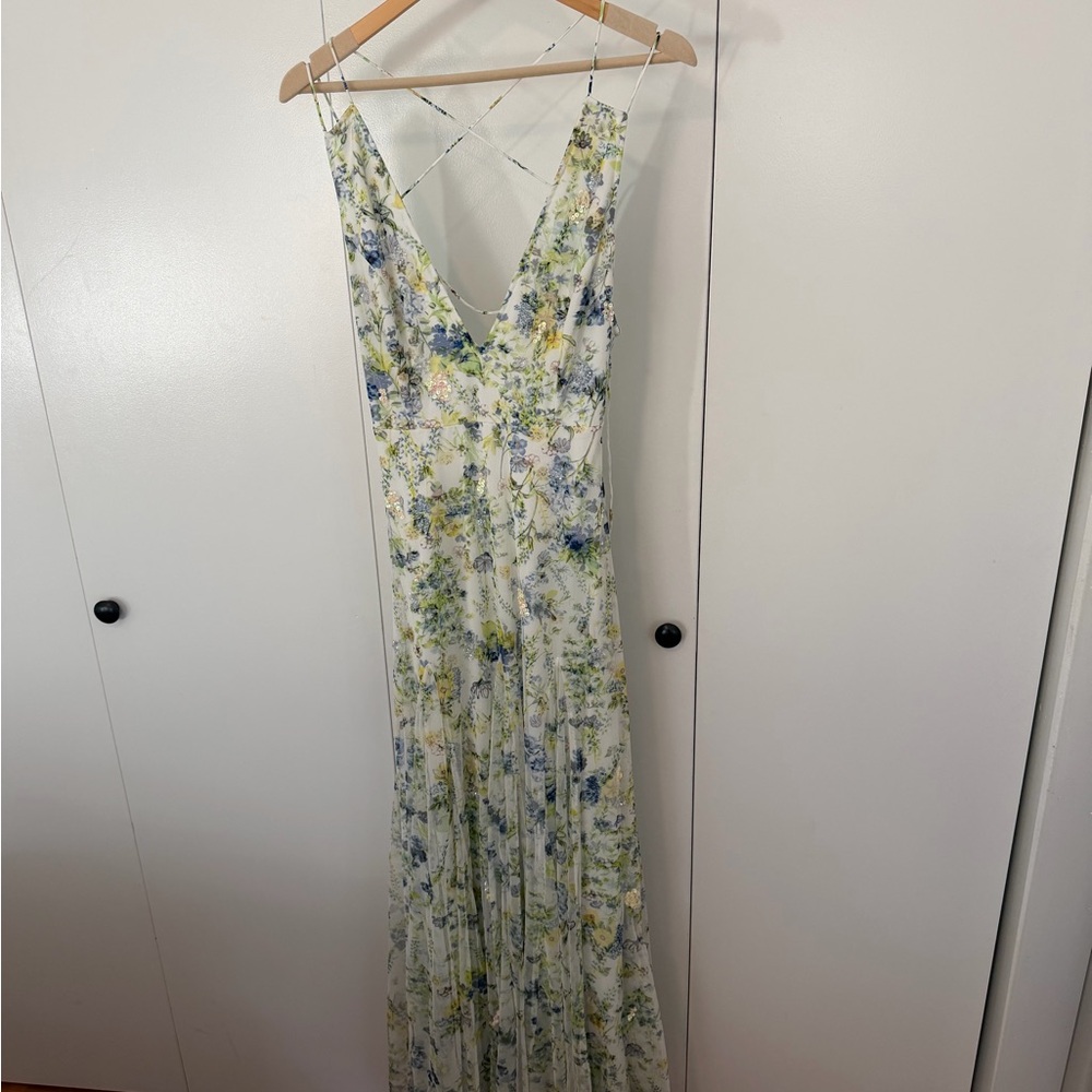 ASOS White Floral Maxi Dress with Blue and Green Print